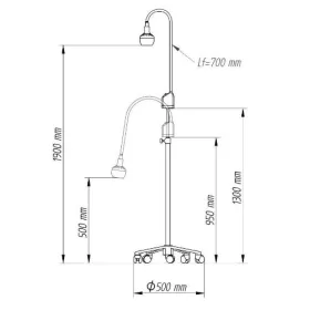 Lampa Badawczo-Zabiegowa FLH-2 LED, ze statywem na pięciu kółkach (z gęsią szyją, bezcieniowa)