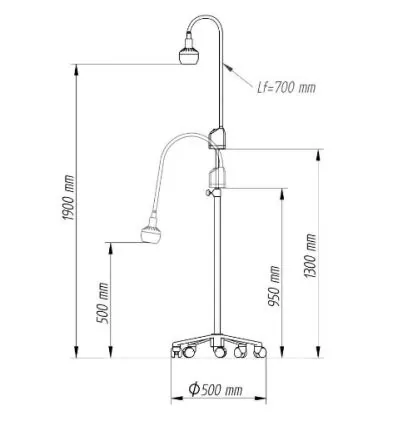 Lampa Badawczo-Zabiegowa FLH-2 LED, ze statywem na pięciu kółkach (z gęsią szyją, bezcieniowa)