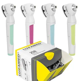Otoskop Luxamed LuxaScope Auris bateryjny w edycja COLOUR YOUR DAY i komplet 250 szt wzierników do otoskopu