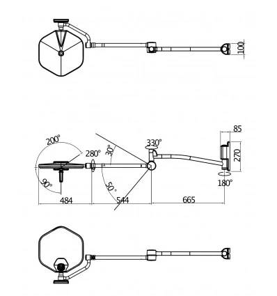 Lampa zabiegowo-operacyjna bezcieniowa S250W ścienna